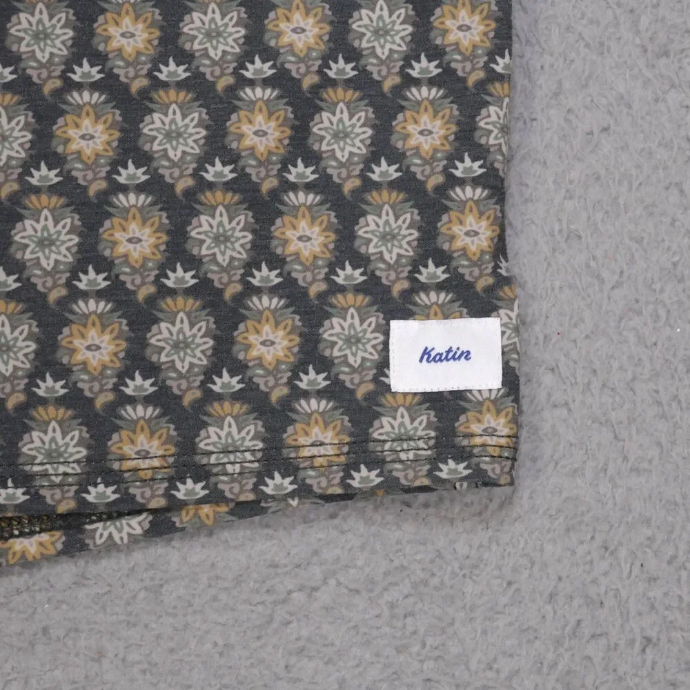 Katin Mens Board Shorts 38 Gray Floral Swim Trunks Drawstring
